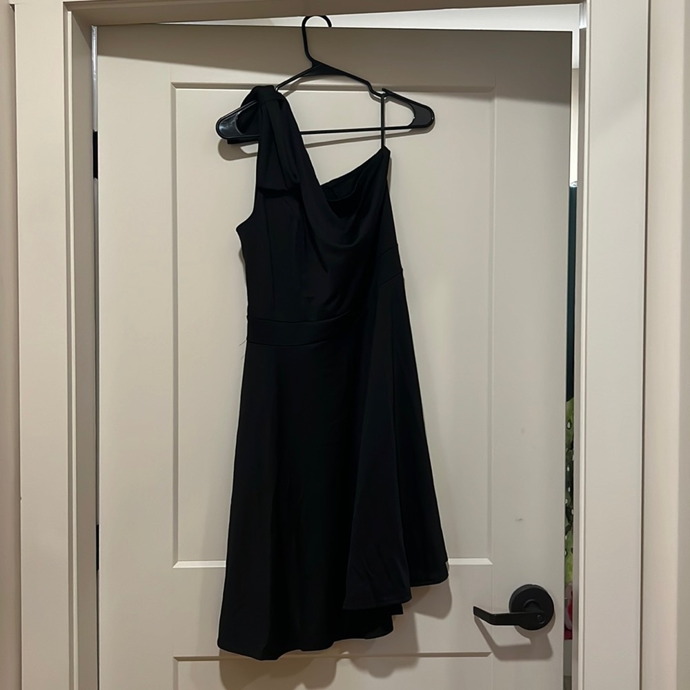 JASAMBAC Women's Bow One Shoulder Dress with Pockets A-line